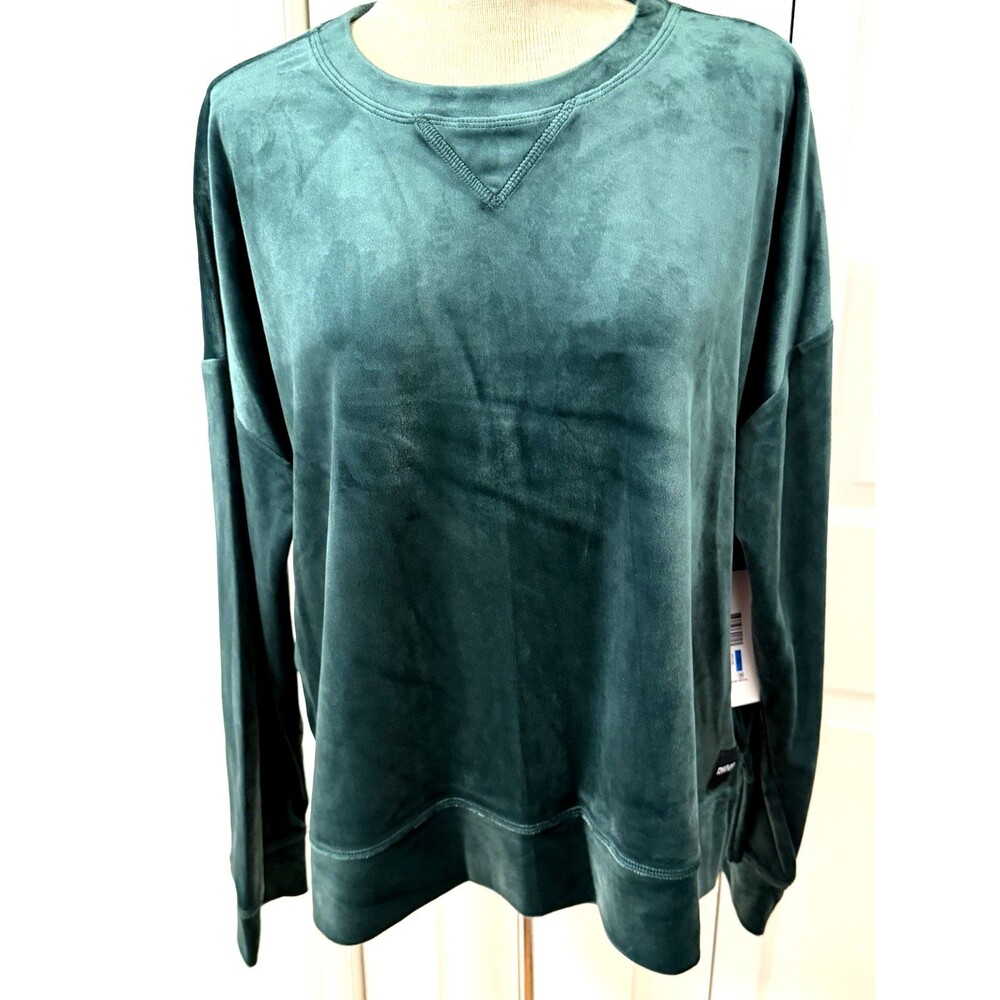 NWT DKNY Sport Sz XL Pine Green velour crew neck pullover sweatshirt Womens
